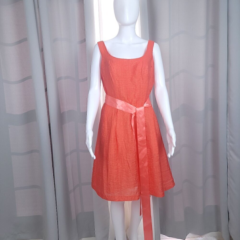 Nine West Women's Coral Sleeveless Midi Dress With Sash. Size 8